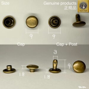 【Peacock】Double Cap Rivets (L/ 9mm) Antique Brass Plate