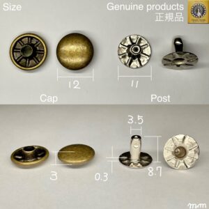 【Peacock】Single Cap Rivets (XL/ 12mm) Antique Brass Plate