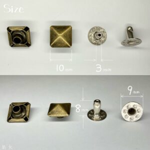 【Peacock】Pyramid Rivets (M/ 10mm) Antique Brass Plate