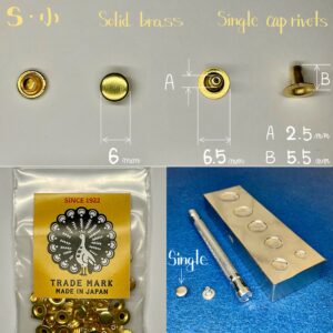 【Peacock】Single Cap Rivets (S/ 6mm) Solid Brass