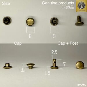 【Peacock】Double Cap Rivets (S/ 6mm) Antique Brass Plate