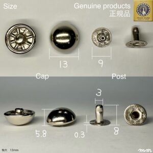 【Peacock】玉飾りカシメ (特大/ 13mm) ニッケルメッキ