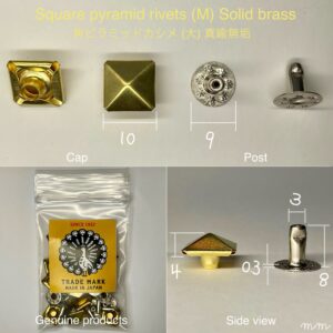 Square Pyramid Rivets (M/ 10mm) Solid Brass【Peacock】