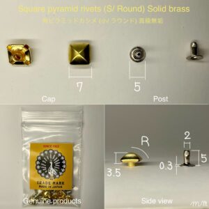 Square Pyramid Rivets (S/ Round/ 7mm) Solid Brass【Peacock】