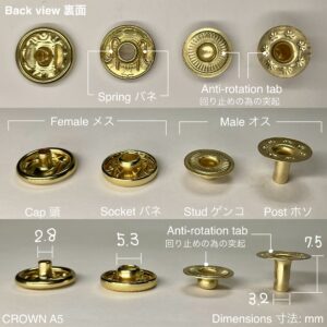 バネホック (大/ A5) 真鍮メッキ【CROWN】